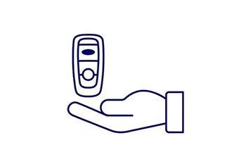Icon drawing of key fob above a hand